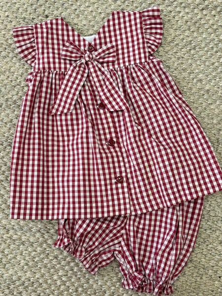 Maroon Gingham Bloomer/Short Set