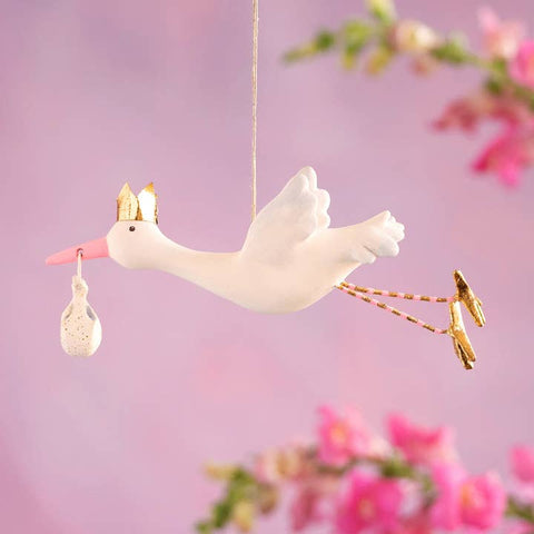 Flying Stork Ornament - Pink