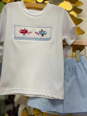Valentine's Airplane Boy Short Set