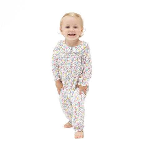 Smocked L/S Romper w/ Peter Pan Collar - Fall Fruit Floral