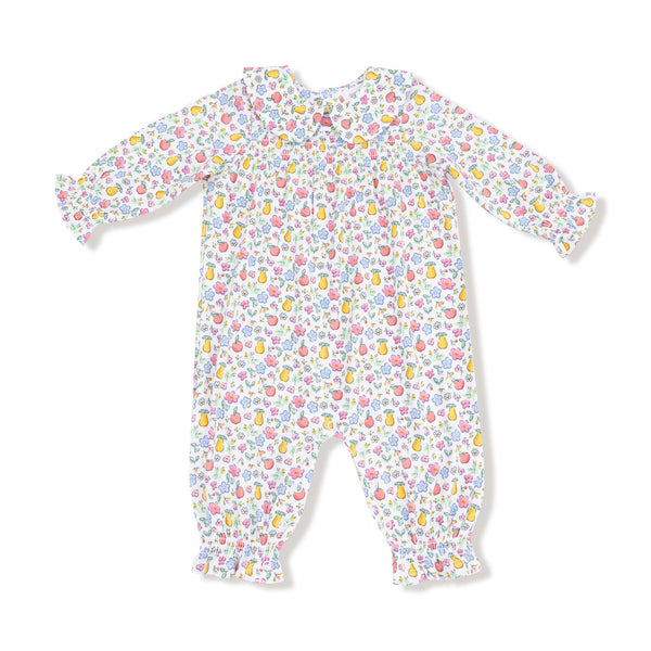 Smocked L/S Romper w/ Peter Pan Collar - Fall Fruit Floral