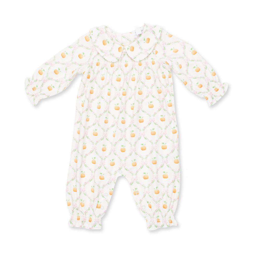 Smocked LS Romper - Pretty Pumpkin Trellis