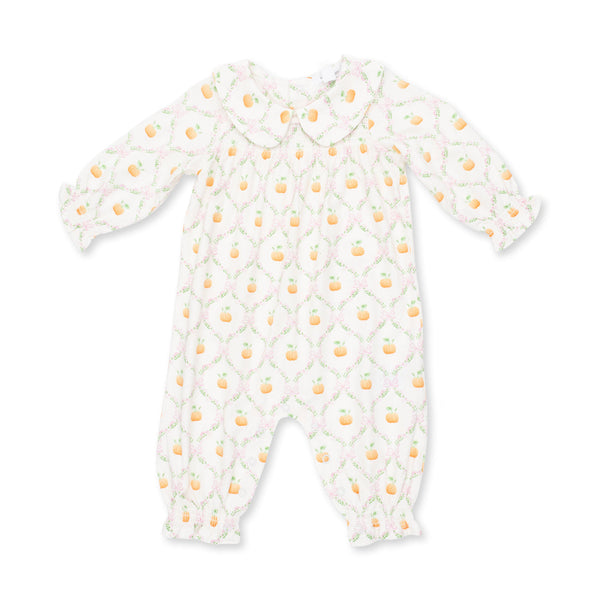 Smocked LS Romper - Pretty Pumpkin Trellis