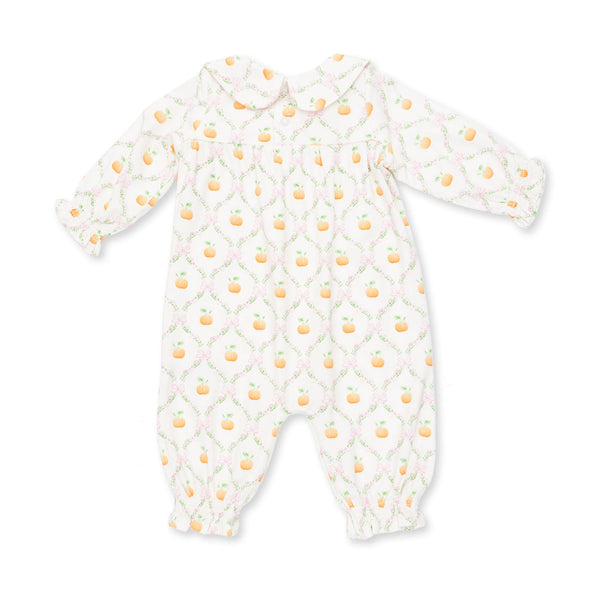 Smocked LS Romper - Pretty Pumpkin Trellis