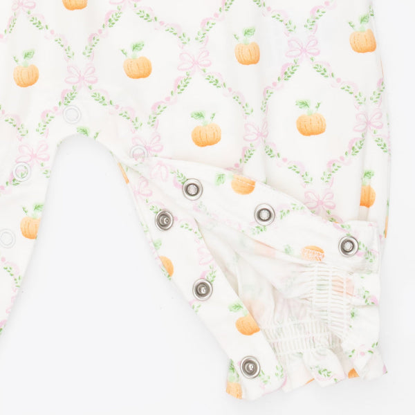 Smocked LS Romper - Pretty Pumpkin Trellis