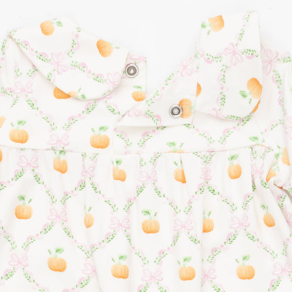 Smocked LS Romper - Pretty Pumpkin Trellis