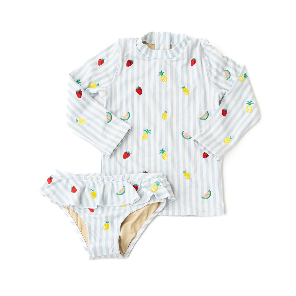 Rash Guard Set Embroidered Swimsuit - Picnic Stripe