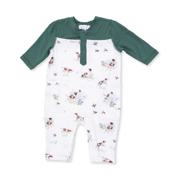 Romper with Contrast Sleeves - Pointer Pups and Duck Buddies