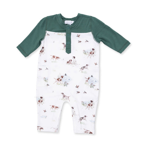 Romper with Contrast Sleeves - Pointer Pups and Duck Buddies
