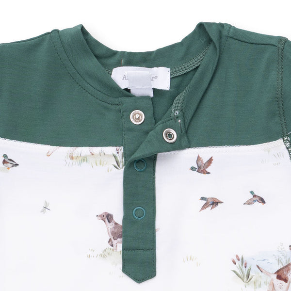 Romper with Contrast Sleeves - Pointer Pups and Duck Buddies