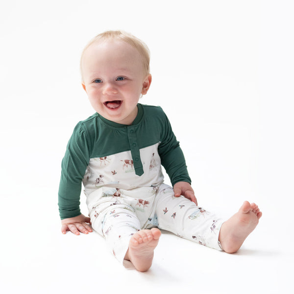 Romper with Contrast Sleeves - Pointer Pups and Duck Buddies