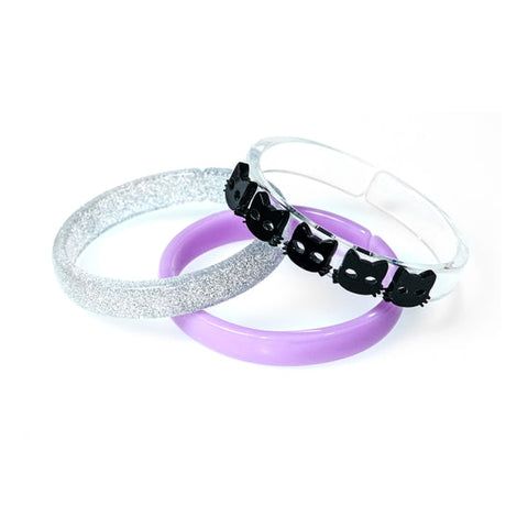 Multi Black Cat Silver Glitter Bangle Set