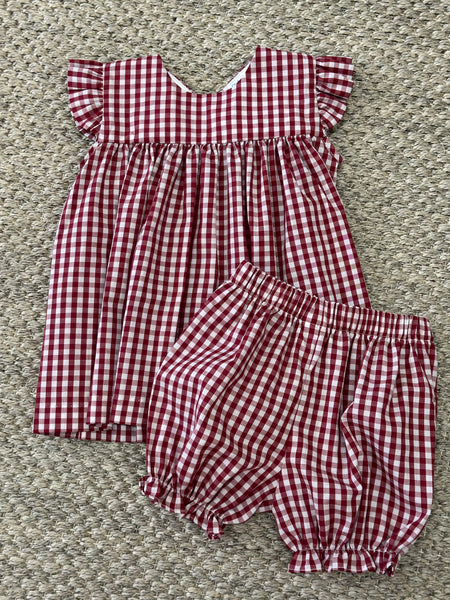 Maroon Gingham Bloomer/Short Set