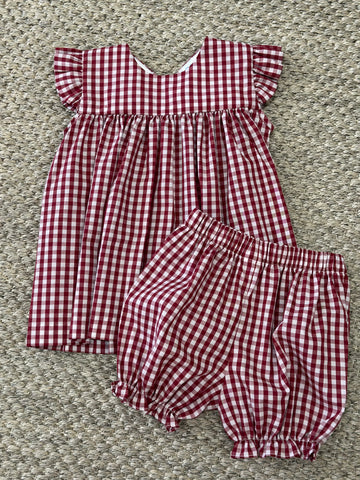 Maroon Gingham Bloomer/Short Set