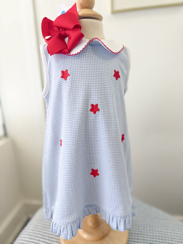 Sleeveless Blue Check Stars Dress
