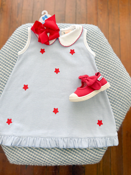 Sleeveless Blue Check Stars Dress