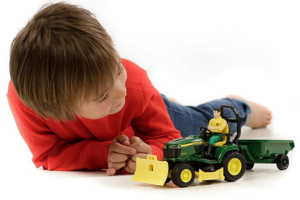 John Deere Lawn Tractor with Trailer and Gardener