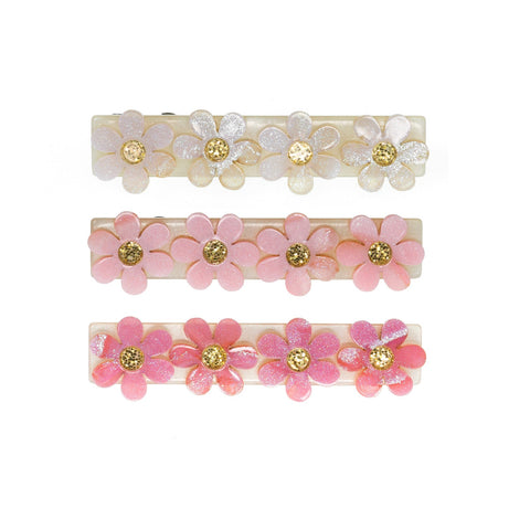 Flowers Pink & White Shimmer Hair Clips