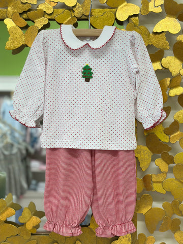 Girls Christmas Tree LS Knit Blouse & Bloomer Pant Set