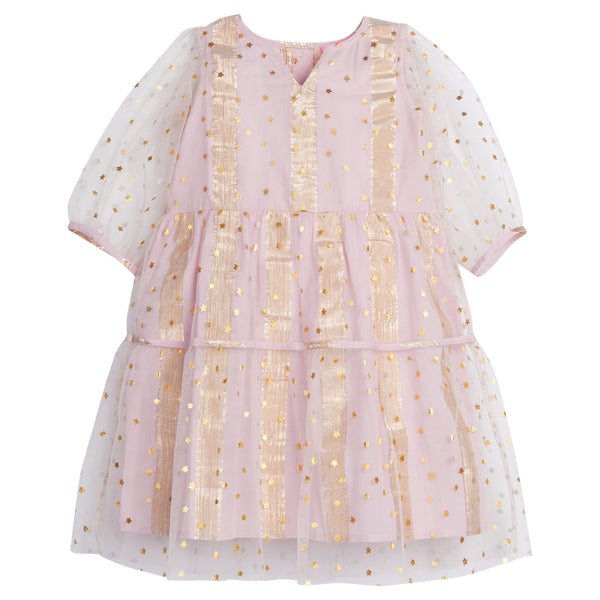 Madaket Dress - Pink Metallic Stripe/Stars