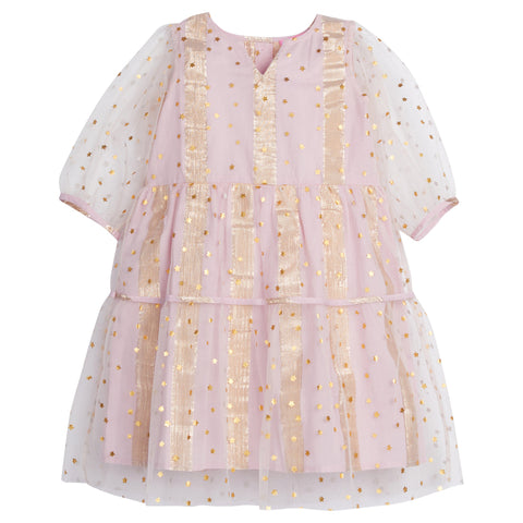 Madaket Dress - Pink Metallic Stripe/Stars