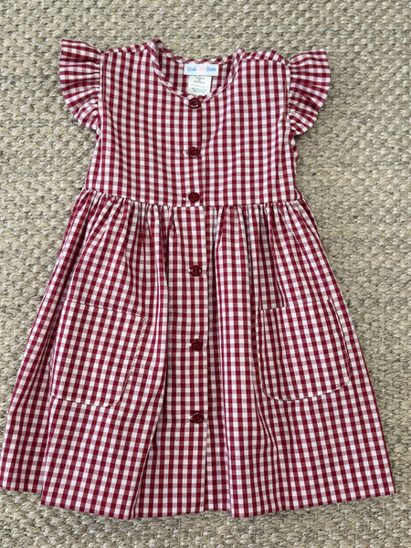 Maroon Gingham Button Front Dress