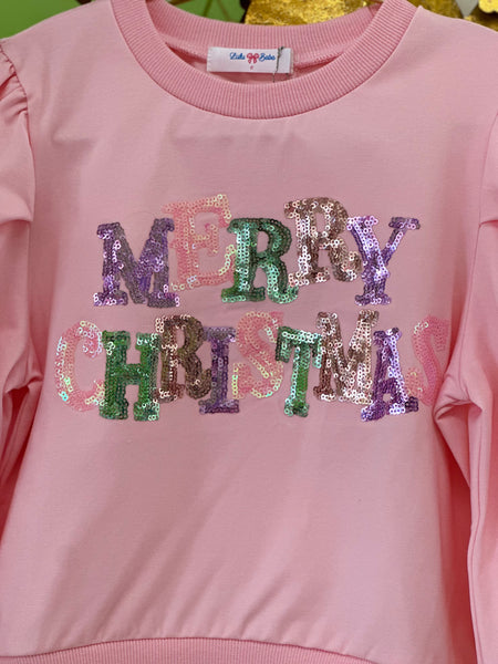 'Merry Christmas' Pastel Puff LS Shirt
