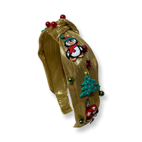 Gold Jeweled Christmas Charmed Knot Headband
