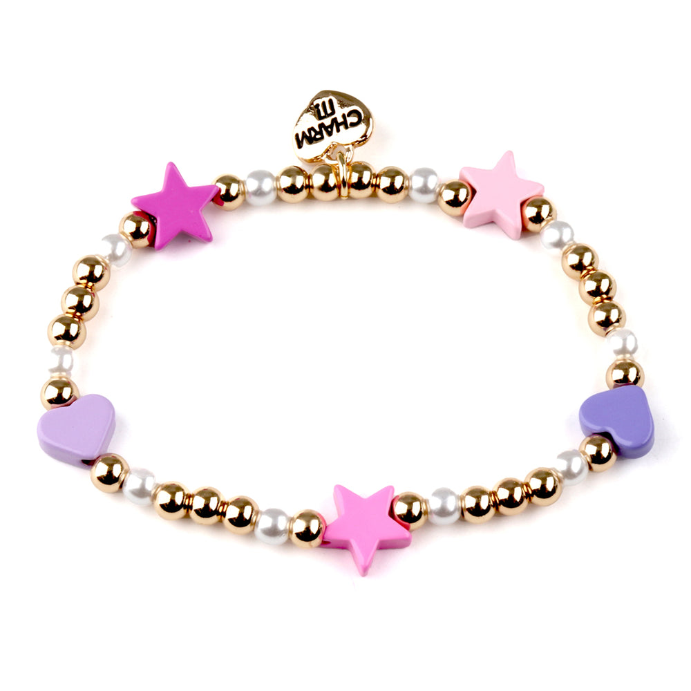 Charm it! Multi Heart & Star Pearl Gold Bracelet