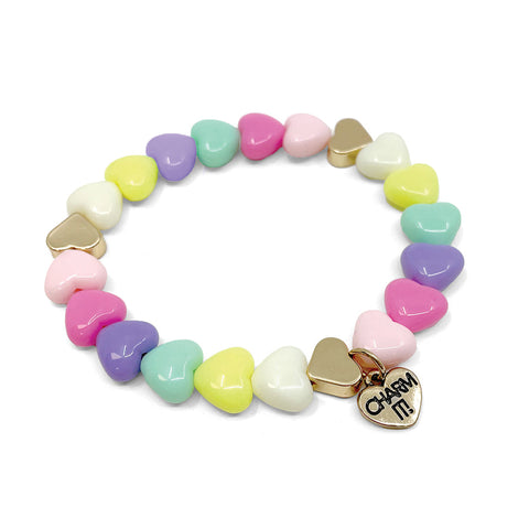 Charm it! Gold Pastel Heart Stretch Bead Bracelet