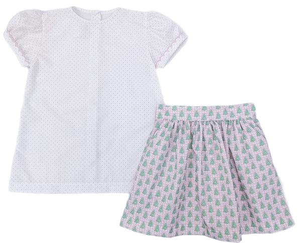 Cece Skirt Set - Gingham Christmas Tree