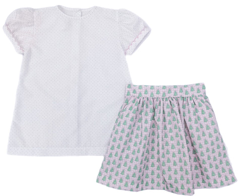 Cece Skirt Set - Gingham Christmas Tree