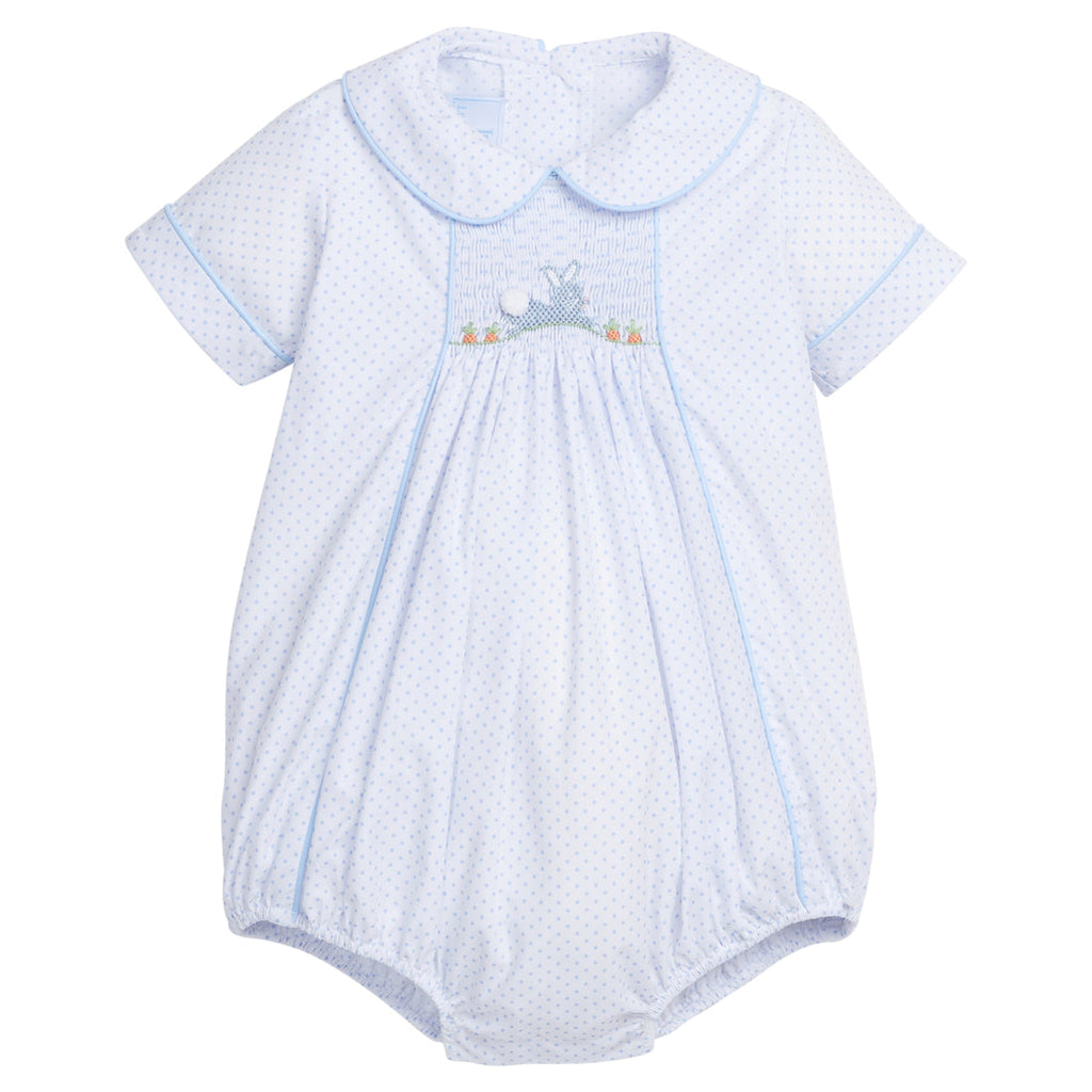 Chest Smocked Bubble - Blue Bunny