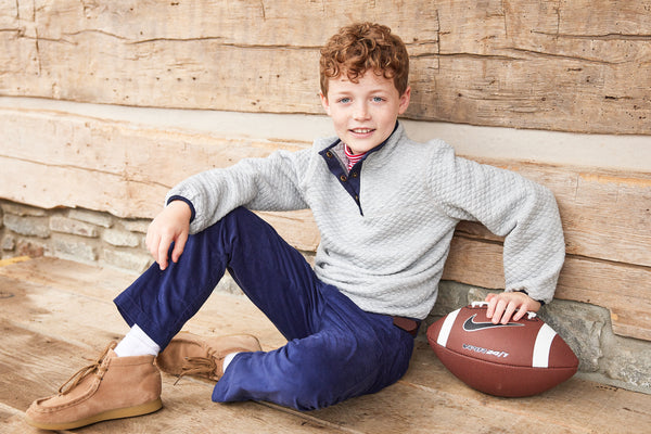 Classic Quilted Pullover - Gray with Navy