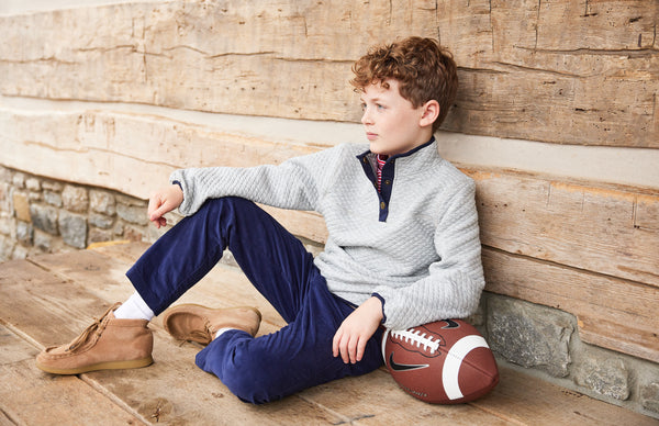 Classic Quilted Pullover - Gray with Navy