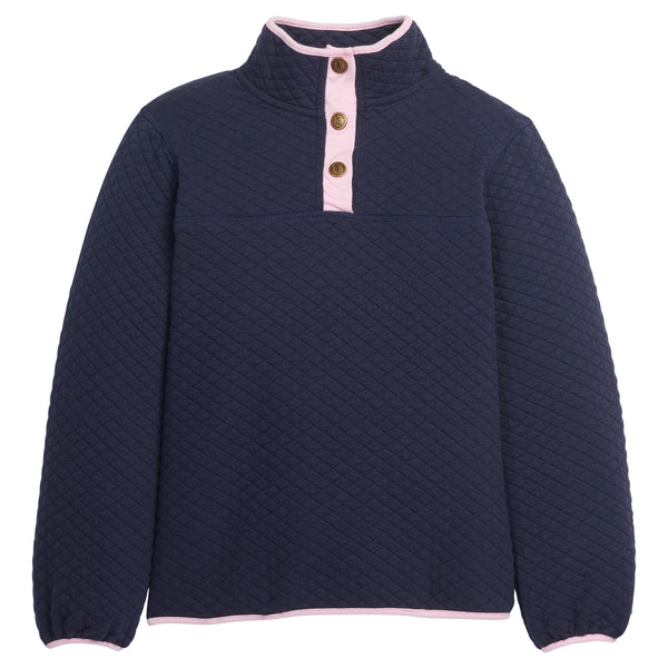 Classic Quilted Pullover - Navy/Light Pink