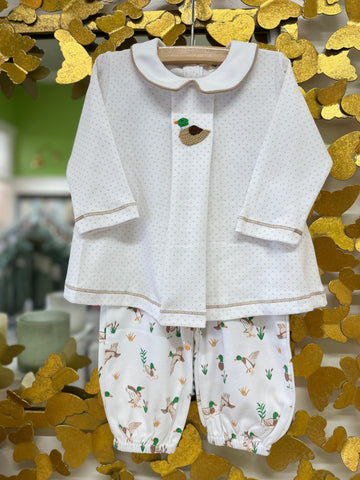 Crochet Mallard Top and Printed Pant Set