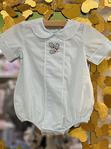 Embroidered Boy Bubble - Mint Mistletoe