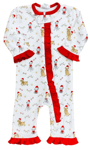 Santa Paws Pima Zipper Ruffle Pajama - Girl