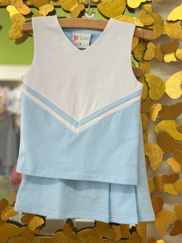Cheer Uniform Skort Set - Light Blue/White