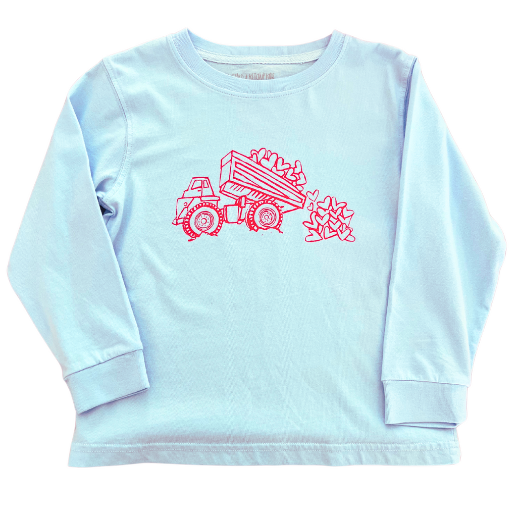 Long-Sleeve Light Blue Valentine Dump Truck T-Shirt