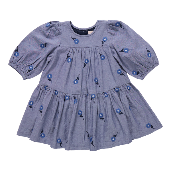 Fiona Dress - Blue Blossom Embroidery