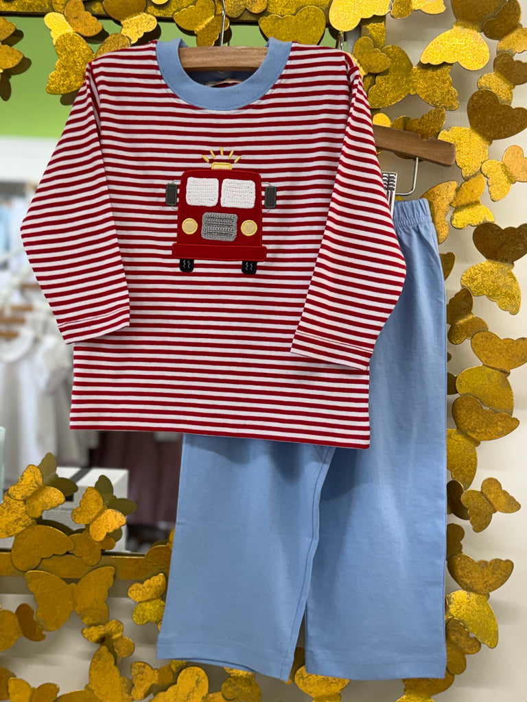 L/S Stripe Fire Truck Pant Set