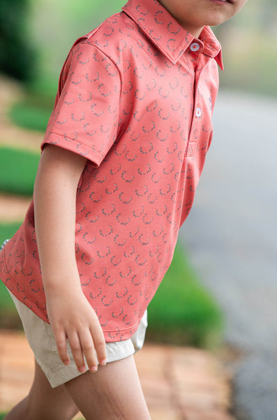 Boys Pro Performance Polo - Crabapple Antler