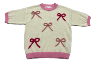 LS Cream Sweater with Pink Bows