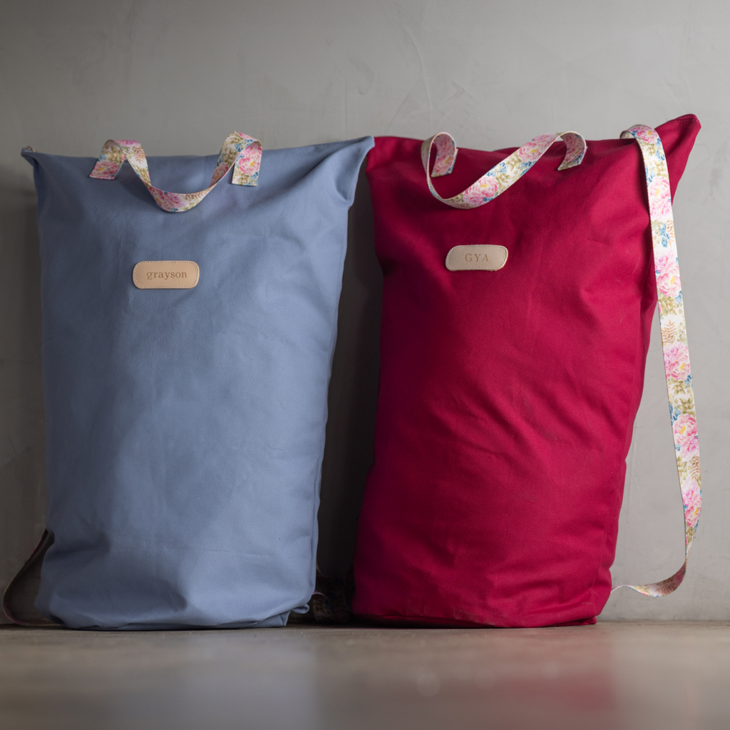 Large Laundry Bag - Raspberry with Peony
