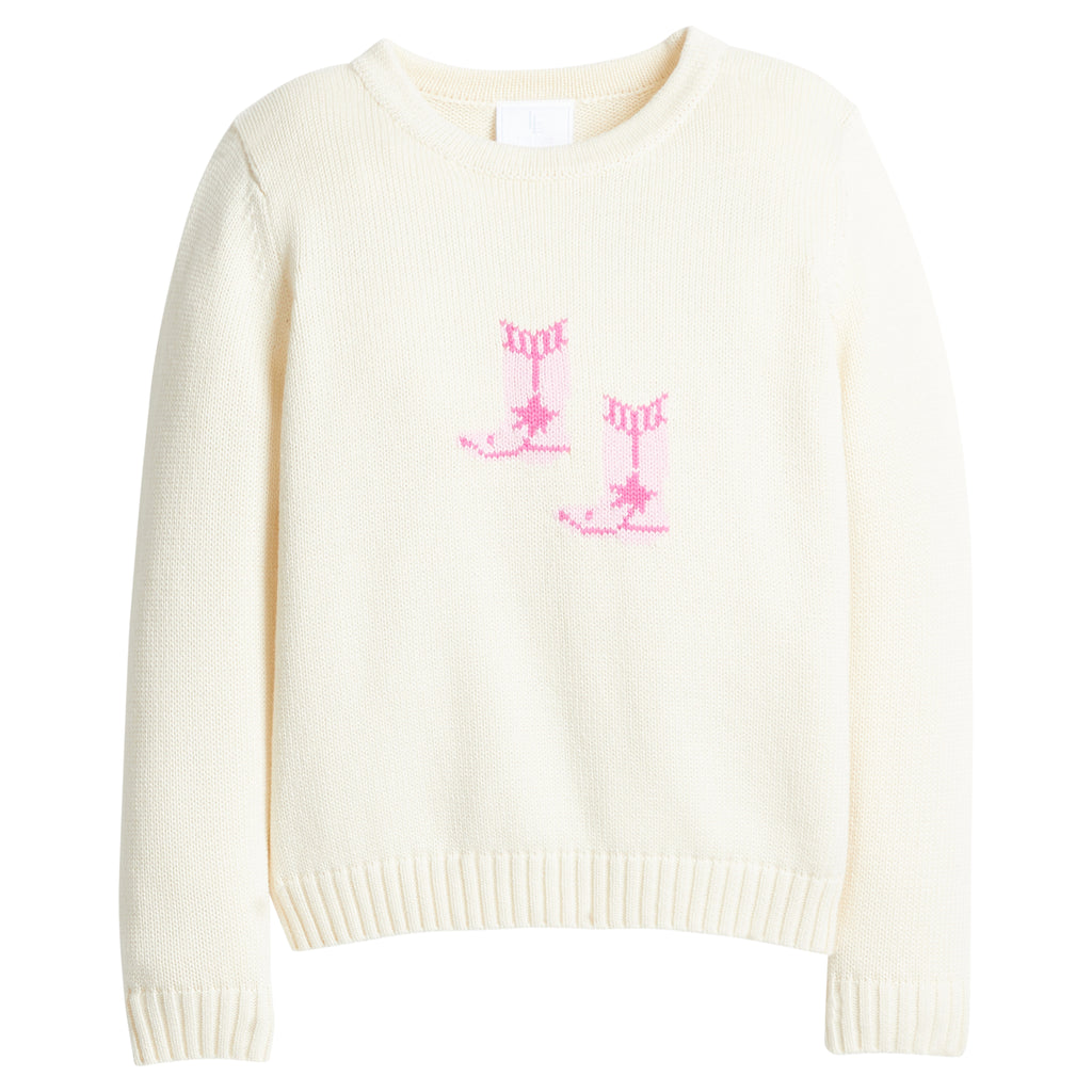 Intarsia Sweater - Pink Cowboy Boots