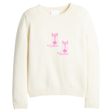 Intarsia Sweater - Pink Cowboy Boots