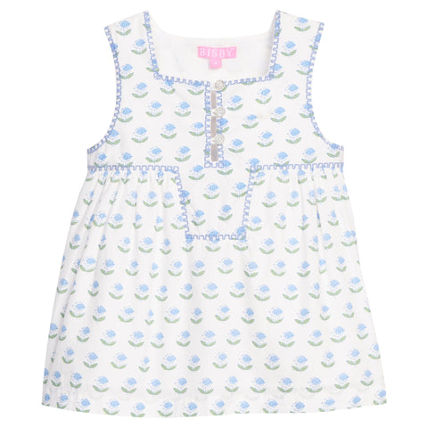 Keystone Top - Blue Tulip Block Print