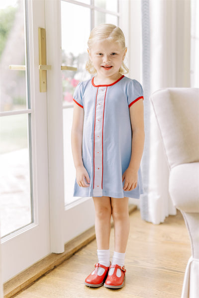 Light Blue and Red Aline Dress